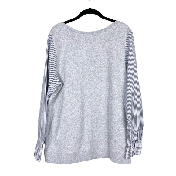 Lane Bryant Grey French Terry Mixed Media Striped Long Sleeve Top Size 14/16 - Picture 3 of 5